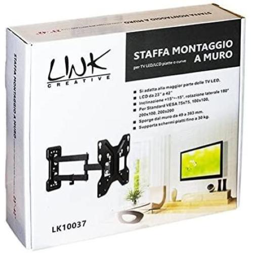 STAFFA A MURO LINK LK10037 ORIENTABILE A 2 NODI PER TV 23-42'''' FINO A 30KG VESA 200X200