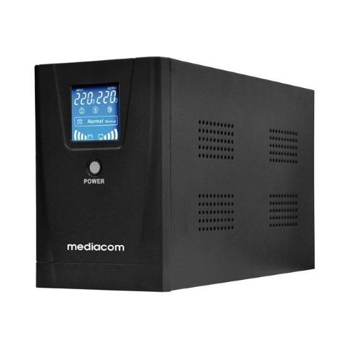 UPS MEDIACOM M-UPS1301D 720 Watt / 1300 VA Tower, battery 12V/7Ahx2, connettori uscita 3, LCD, Regolazione automatica voltaggio