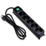 MULTIPRESA 5P TECNOWARE FMP5IIG (5 Schuko/ITA-Bipasso in 1 fila da 5P) +Interruttore NERA (Bulk)