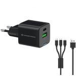CARICATORE USB PD GaN a 2P da 33 W CONCEPTRONIC ALTHEA16B cavo di ricarica 3 in 1-1P USB-C -1P USB-A - Nero Fino:30/04