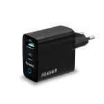 Fonex caricatore da rete 65W GaN con porta USB + Type-C (PD) | Nero