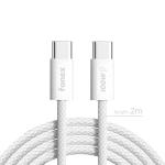 Fonex cavo carica e dati 100W in tessuto ultraresistente Type-C to Type-C | 2 m | Bianco