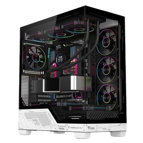 CABINET ITEK NEBRALUX 01 - Gaming  Tower, ATX, 4x12cm ARGB fan,  2xUSB3, Type-C, Temp Glass Side, BLACK/WHITE, (ITGCANL01)