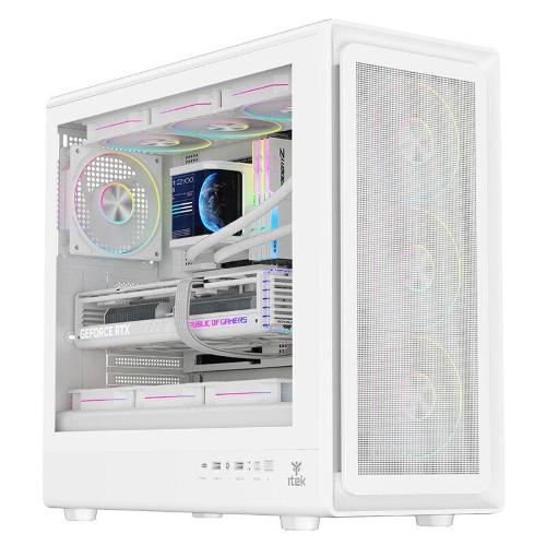 ITEK Case MESHCORE 36W - Gaming Tower- ATX- 4x12cm ARGB fan- 2xUSB3- Type-C- Temp Glass Side Panel- White Ed.
