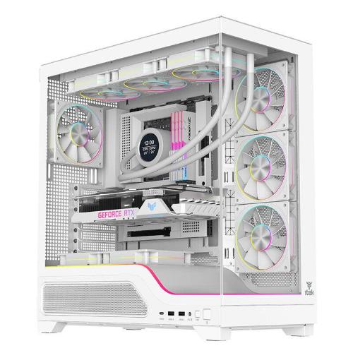 ITEK Case SHOWBUI WAVE 82W - Gaming Tower- ATX- 4x12cm ARGB fan- 2xUSB3- Type-C- Temp Glass Side & Front Panel- White Ed.