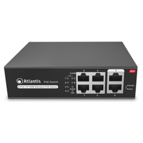 SWITCH 6P LAN 10/100M ATLANTIS A02-F6P4-65W di cui 4P PoE fino 60W - RACK 19" - Metallo